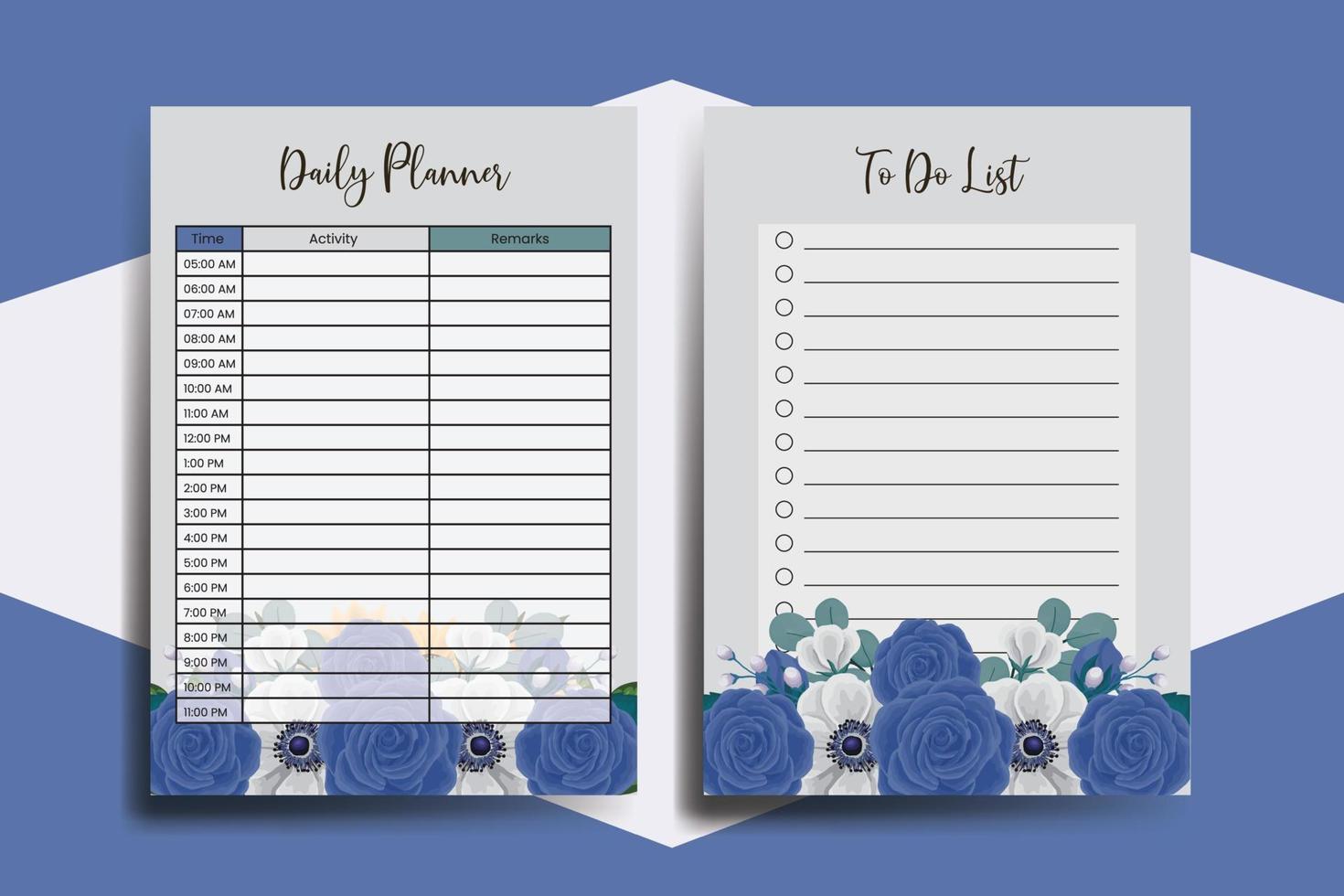 Planner To Do List Blue Rose Flower Design Template vector