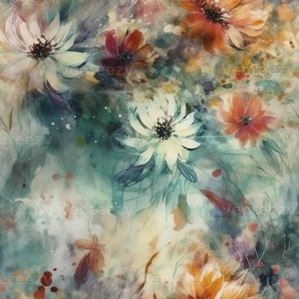 Beautiful abstract flowers with soft boho colors seamless pattern, created with photo