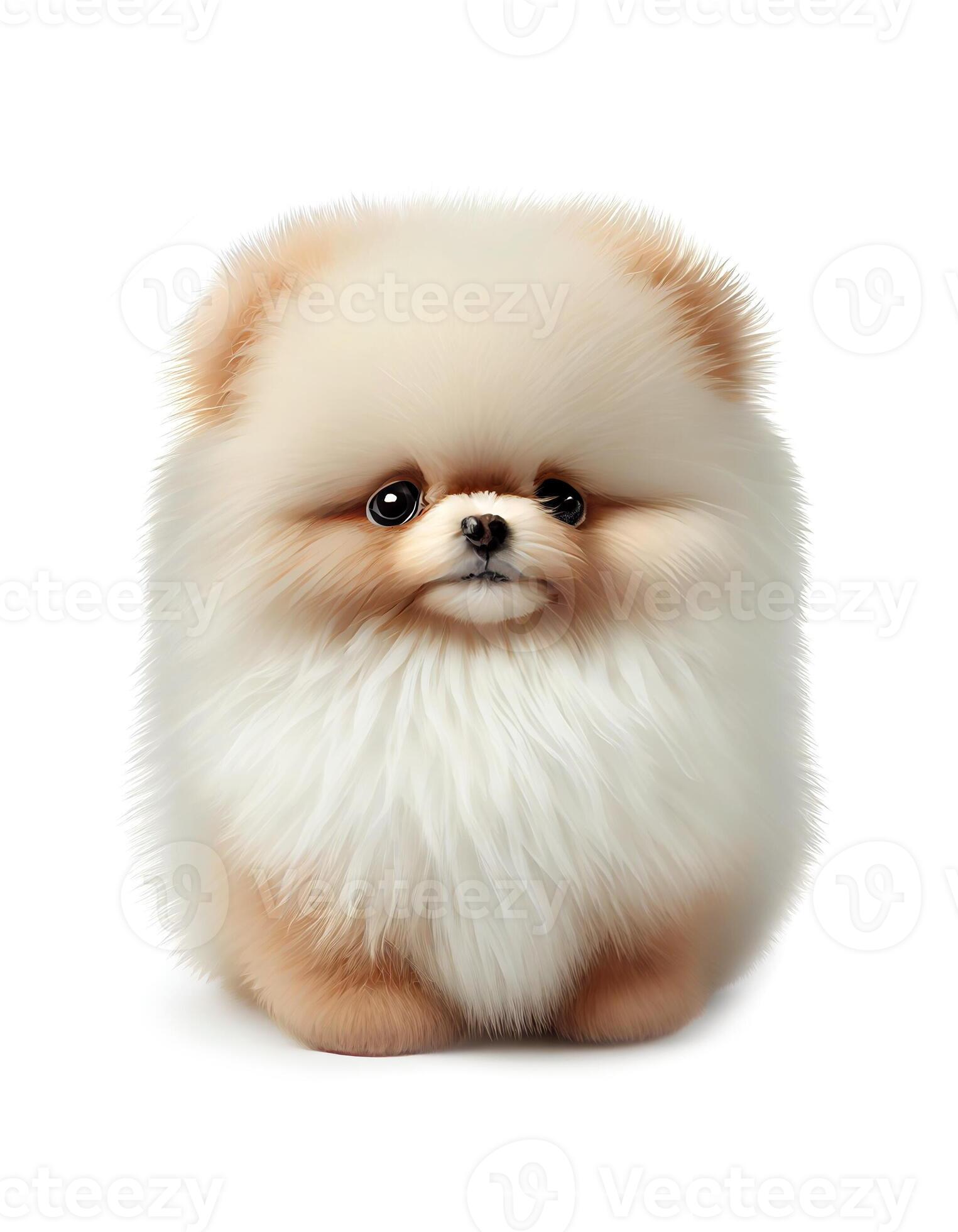 Fluffy small baby dog plush toy on white background created with