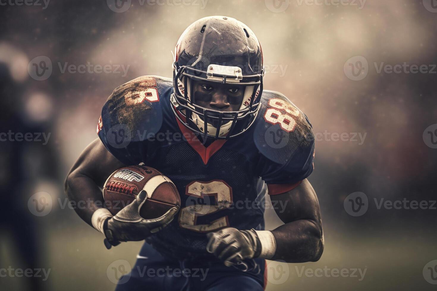 American football player holdng a ball, created with photo