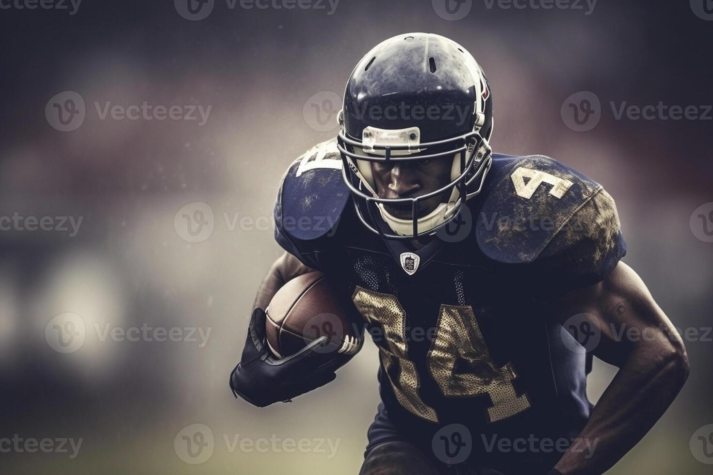 American football player holdng a ball, created with photo