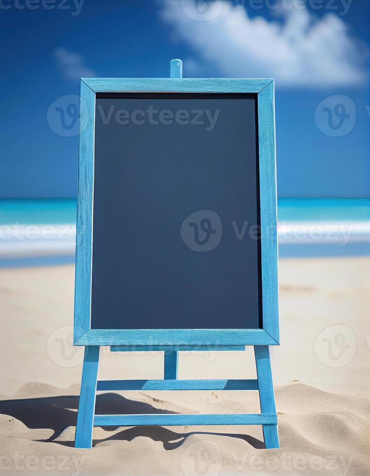 Empty billboard on the tropical beach, created with photo