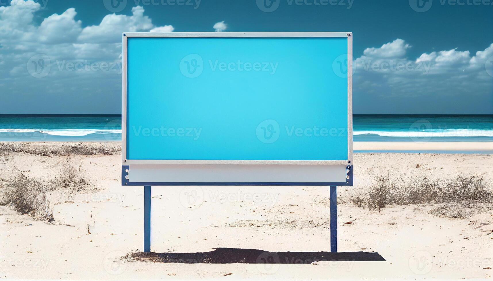 Empty billboard on the tropical beach, created with photo