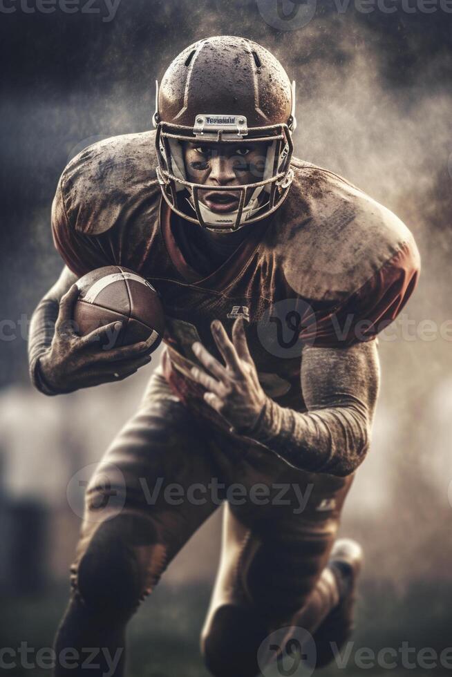American football player holdng a ball, created with photo