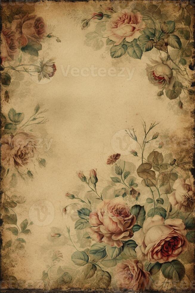 Antique paper with rose frame backdrop, created with photo