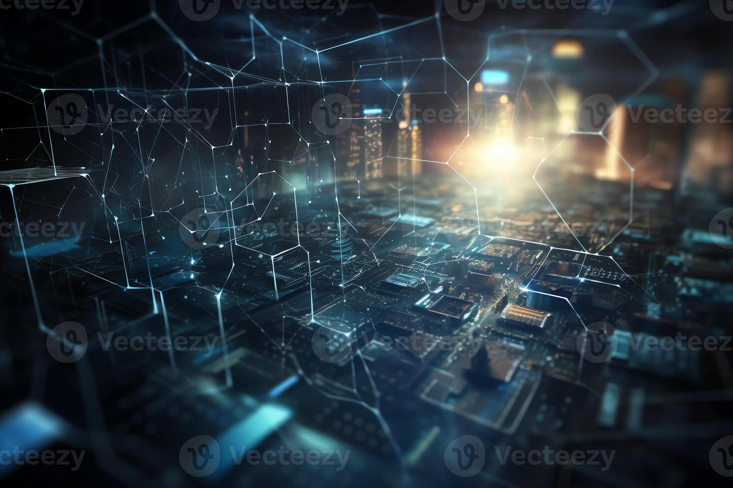 Cybersecurity background showing battle against threats to protect networks. photo