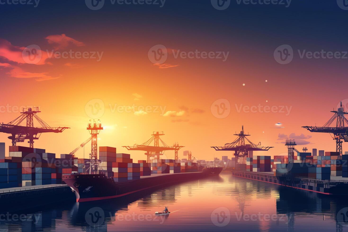 Logistics transportation. Import export of cargo by ship, truck, and plane. photo