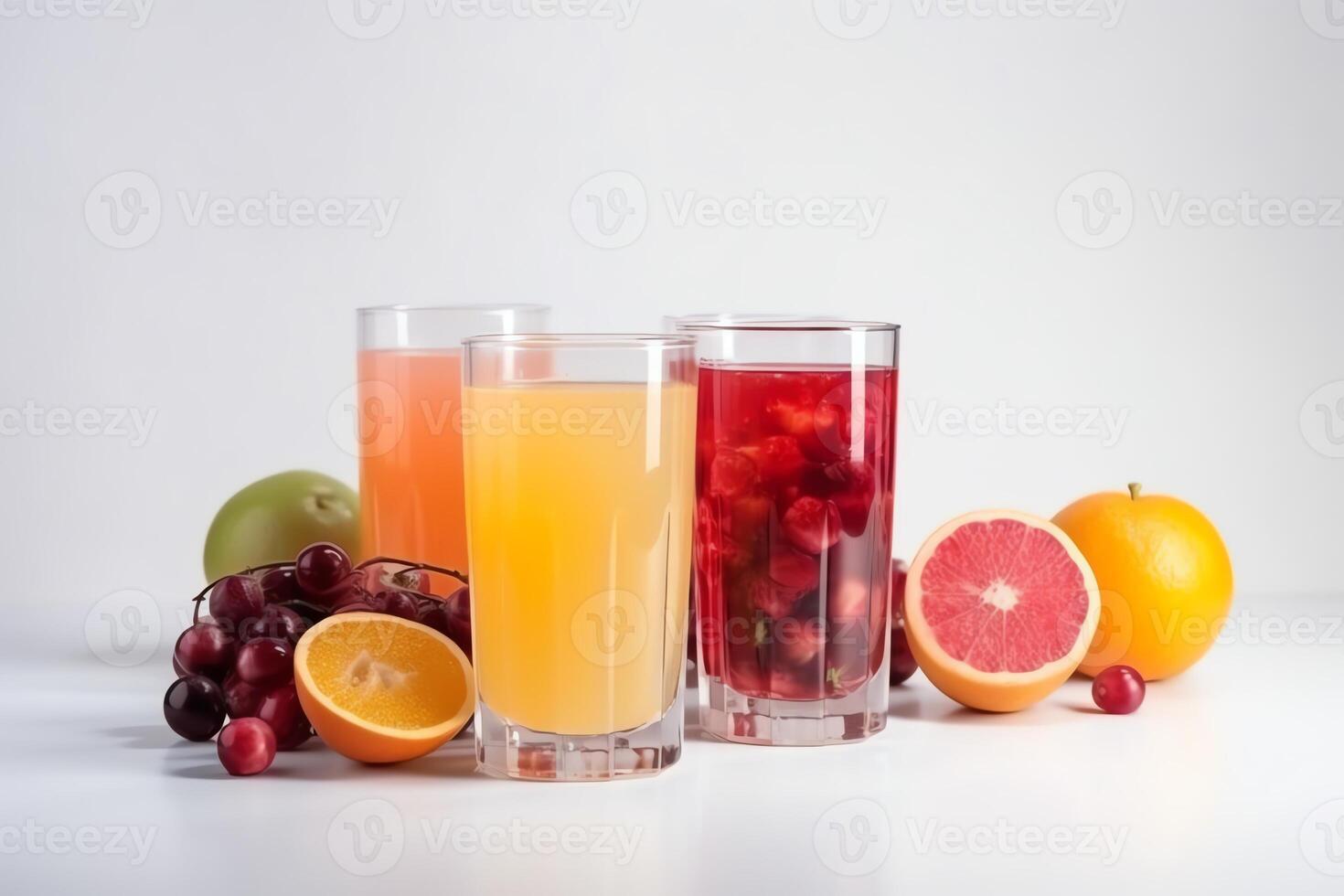 mezclado Fruta jugo en blanco antecedentes. ai generado foto