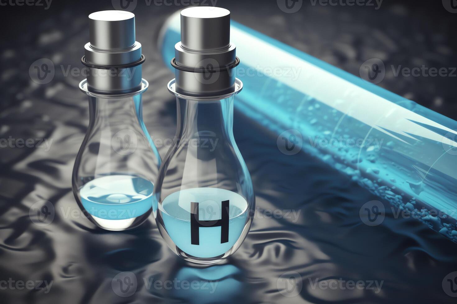 Hydrogen energy production with environmentally friendly resources and 3D image. photo