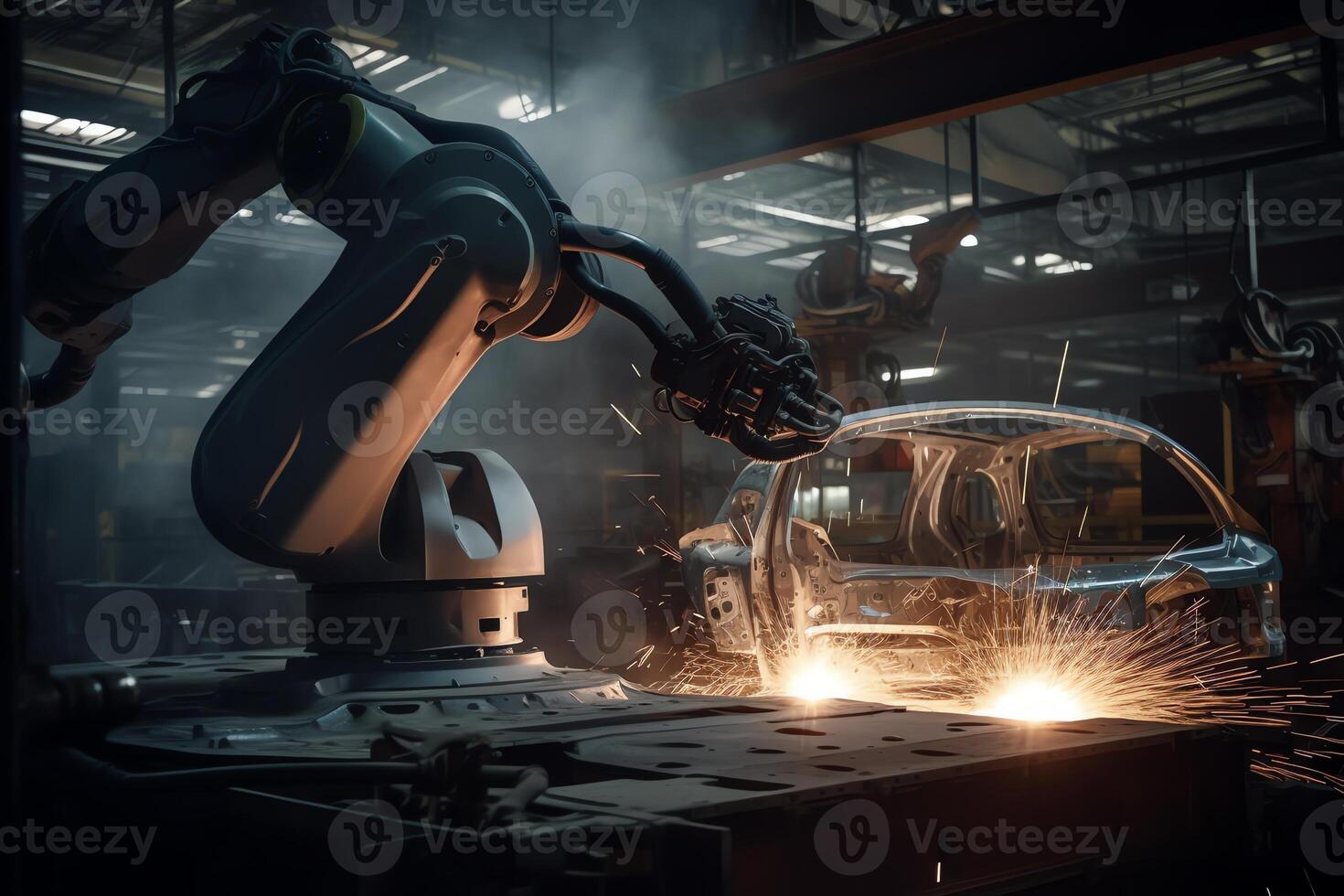 Robot welding. Automotive part assembly in car factory. photo
