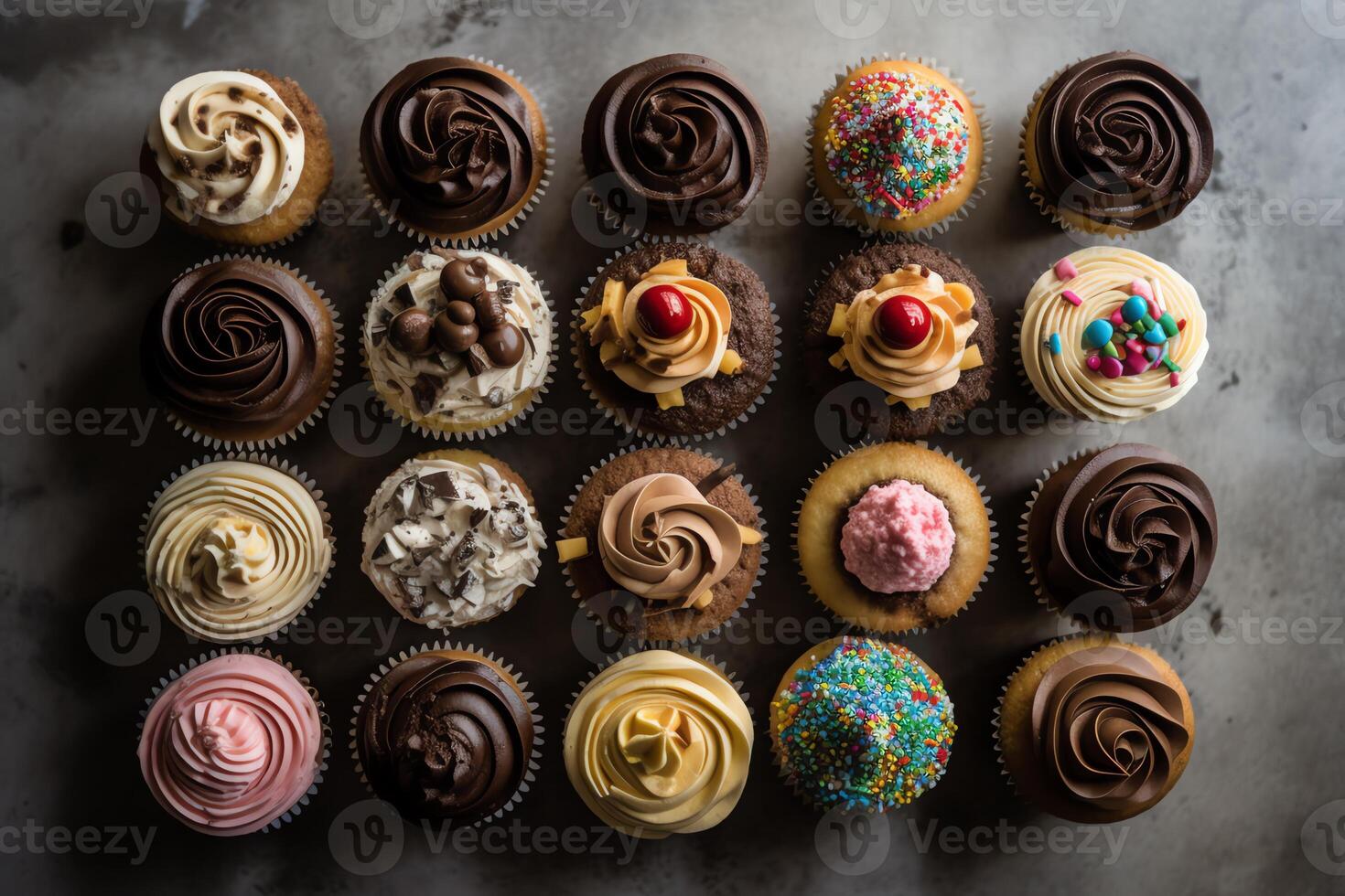 Dozen cupcakes in centered shot. 23007715 Stock Photo at Vecteezy