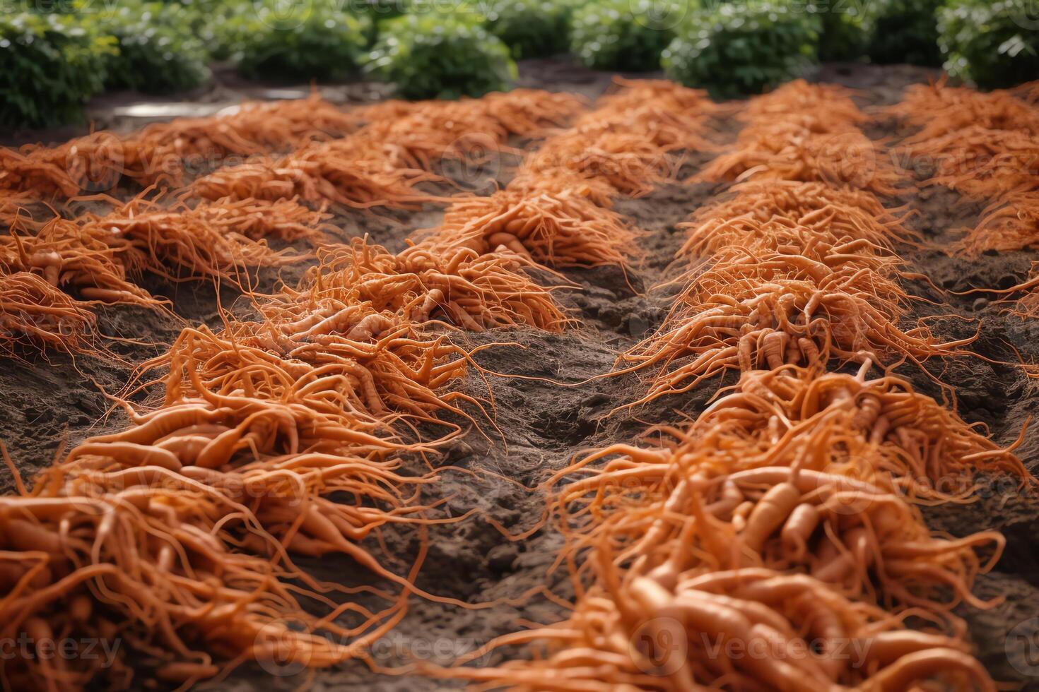 zanahorias en suelo, resumen jardín. ai generado foto