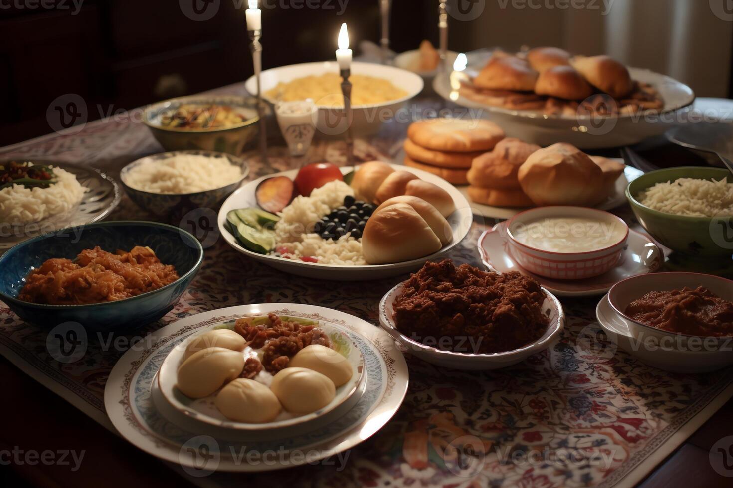 Ramadán iftar comida. ai generado foto