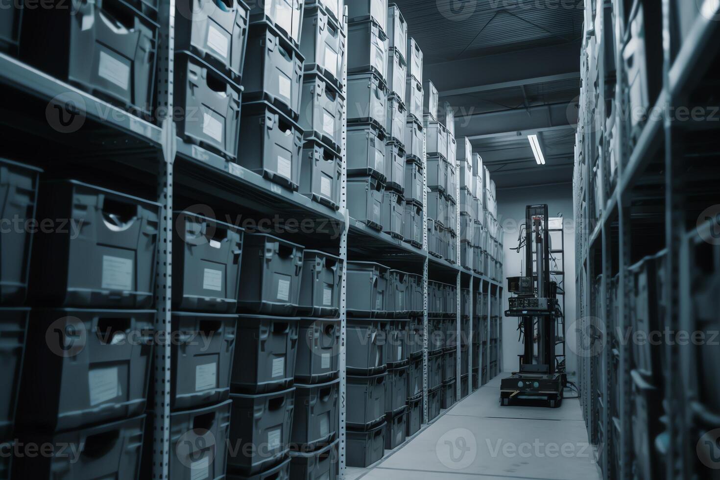 Smart system for business management with robotic automation technology in storage warehouse. photo