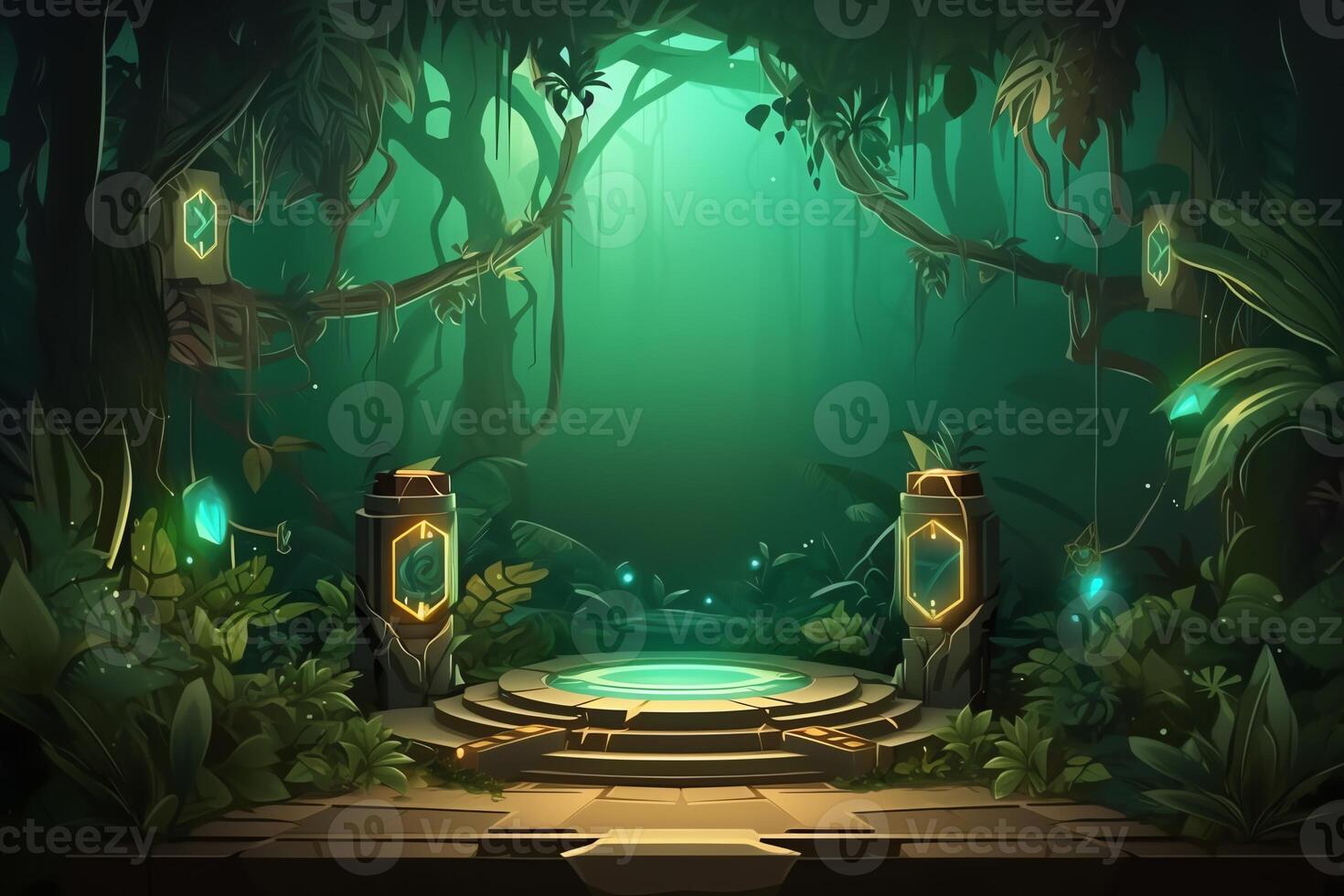 Jungle podium background with technologies. photo