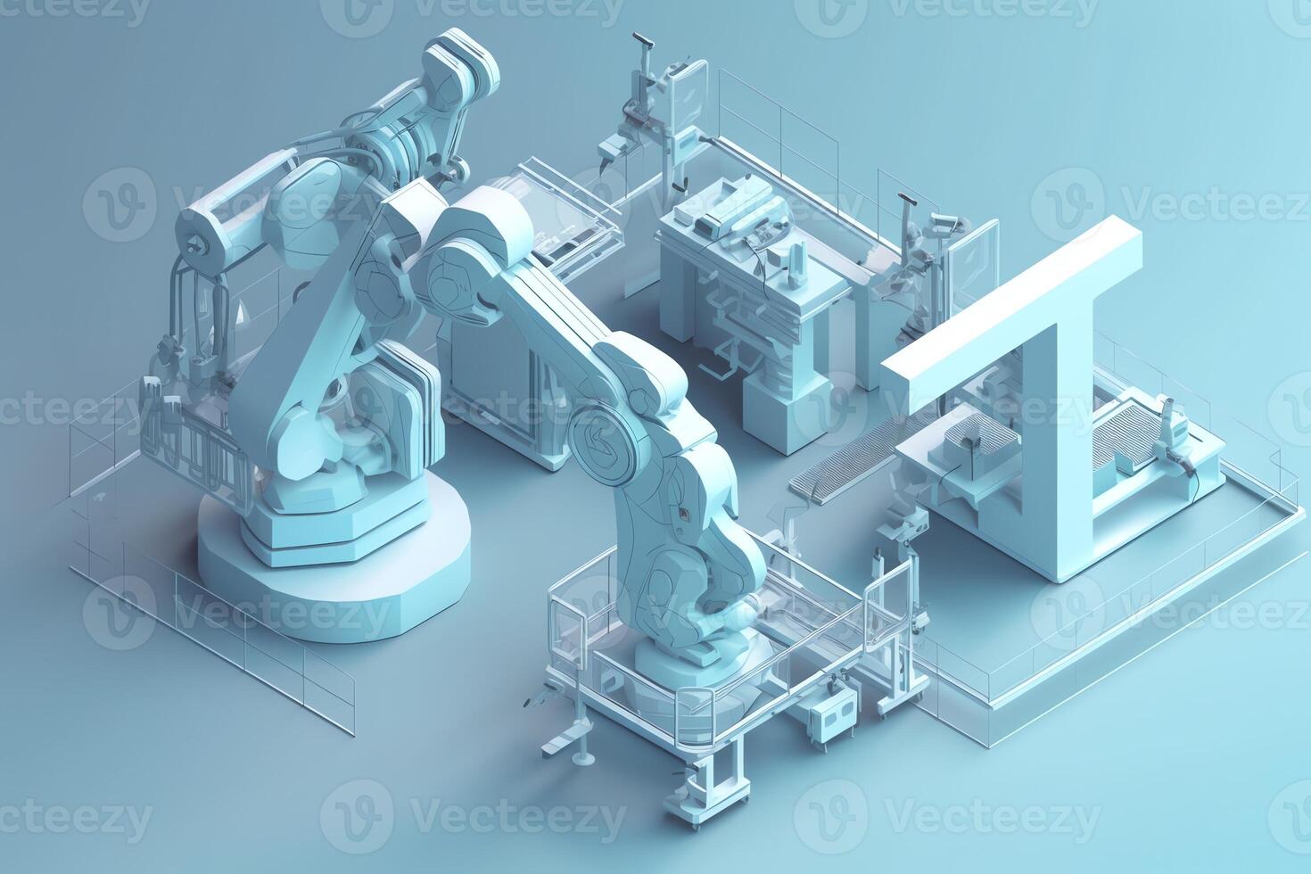 Modern factory machinery with robotic hand for Industrial 4.0. photo