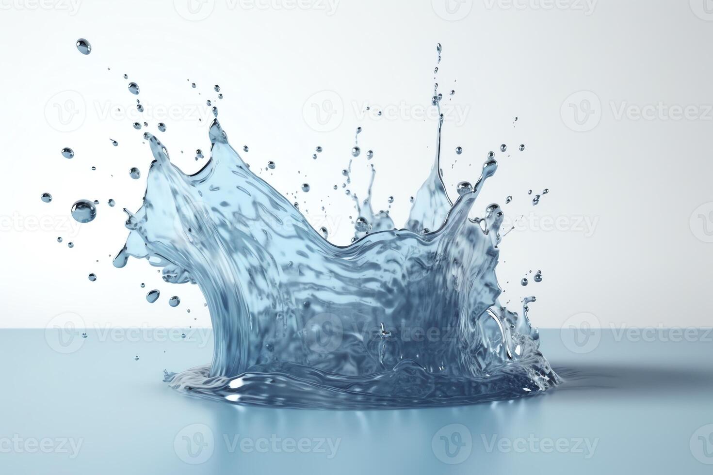 Clear blue water 3D render with white splash. photo