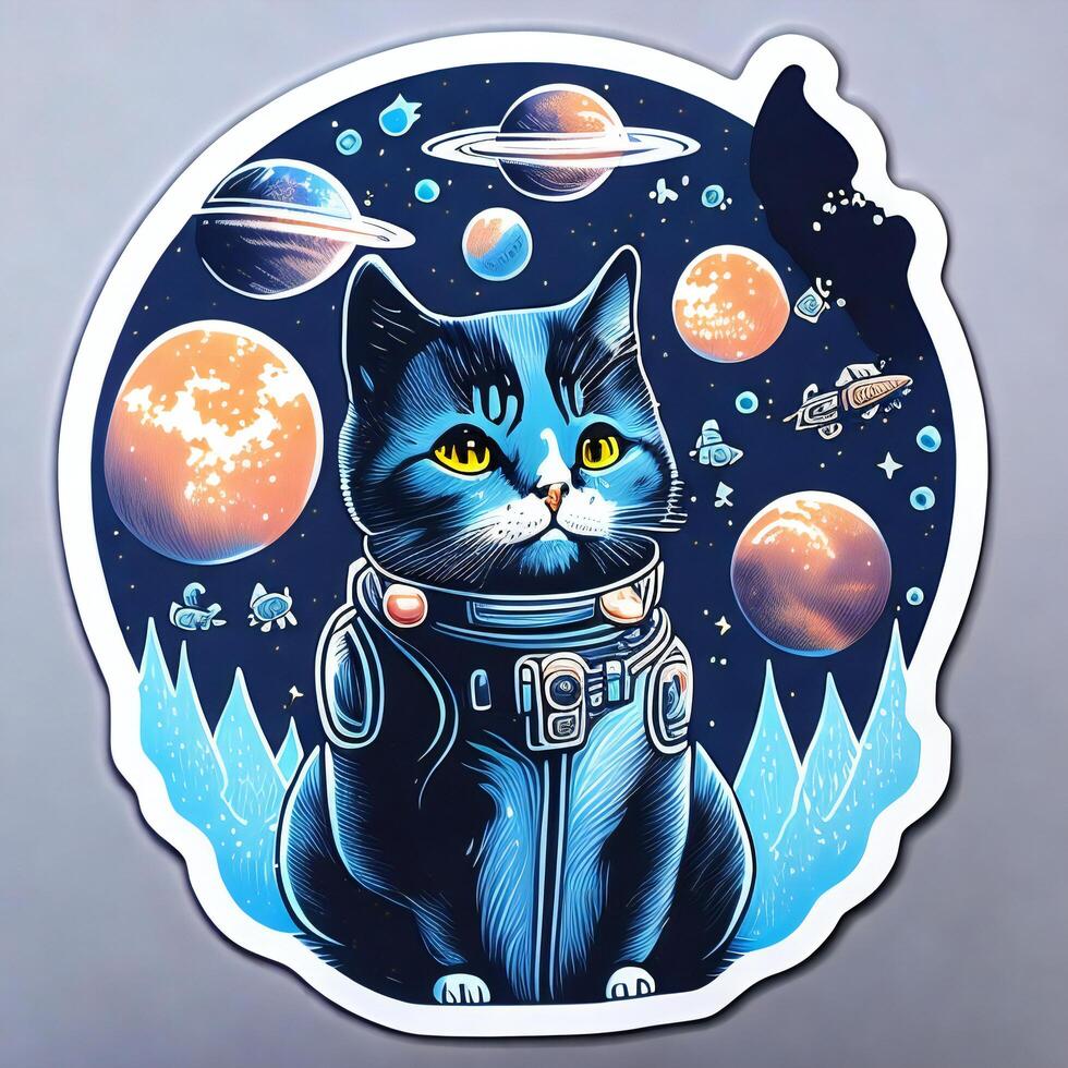 Astronaut cat in space. Vector illustration. photo