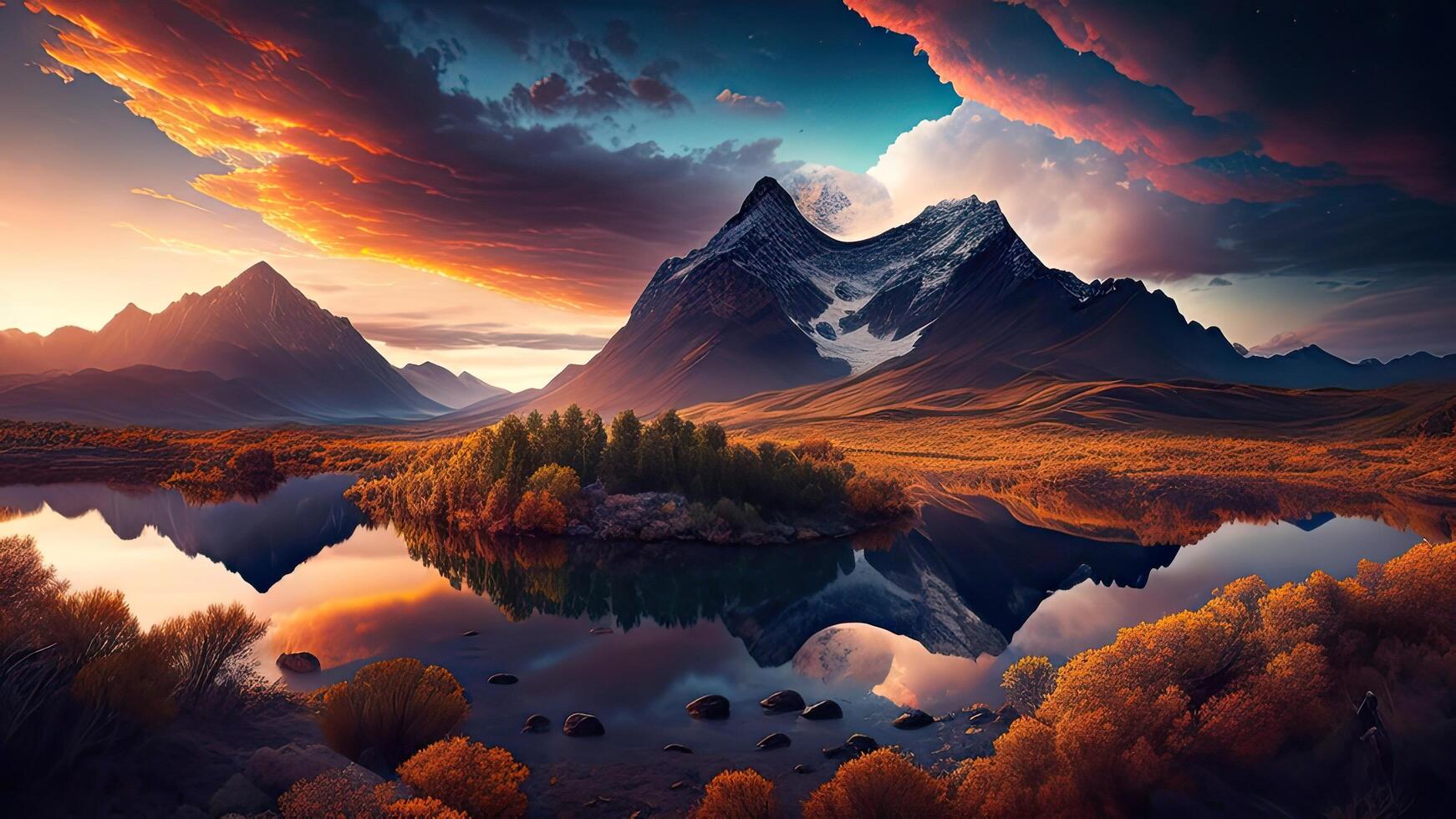 Mountain landscape with lake. Sunset. photo