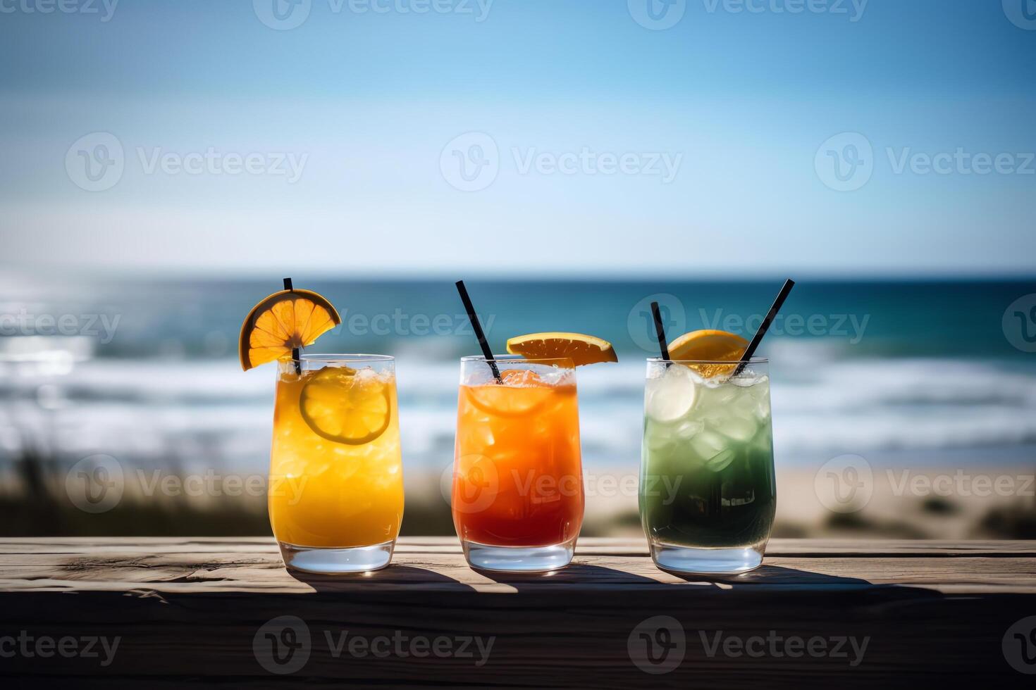 Summer cocktails with beach background. photo