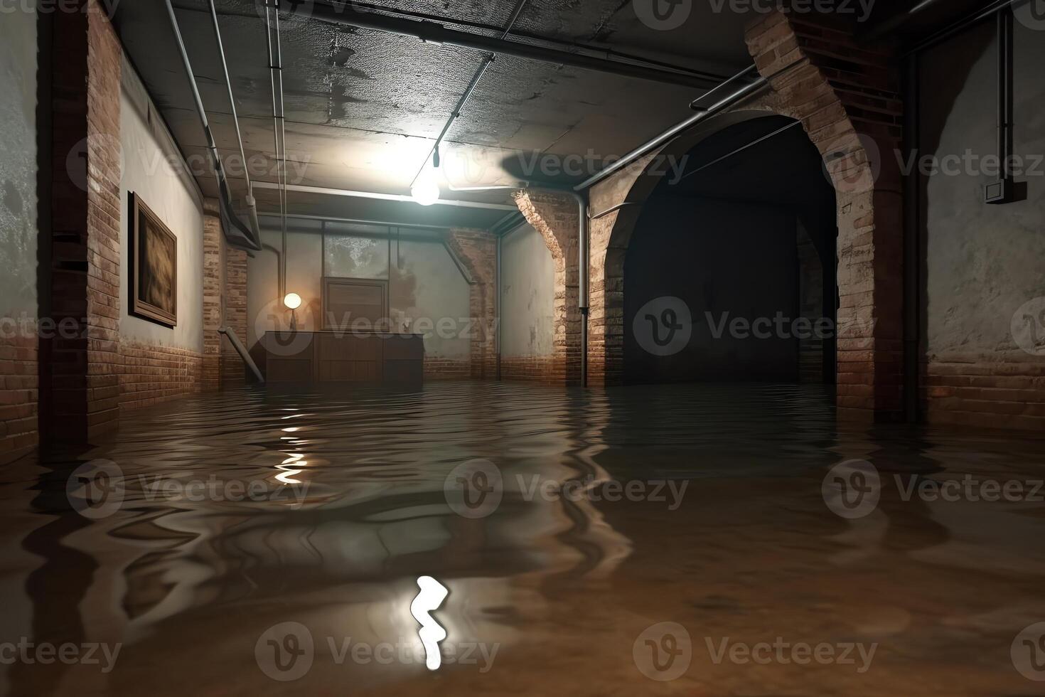 Flooded dirty cellar 3D rendering. photo