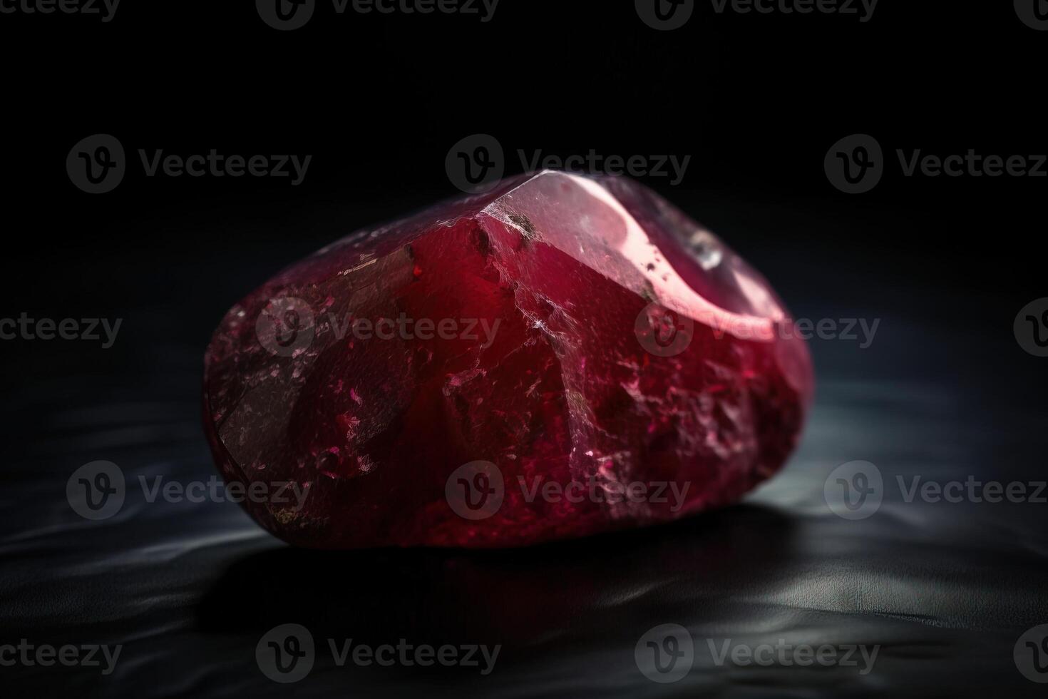 Red beryl is a rare precious natural geological stone on a black background in low key. . photo