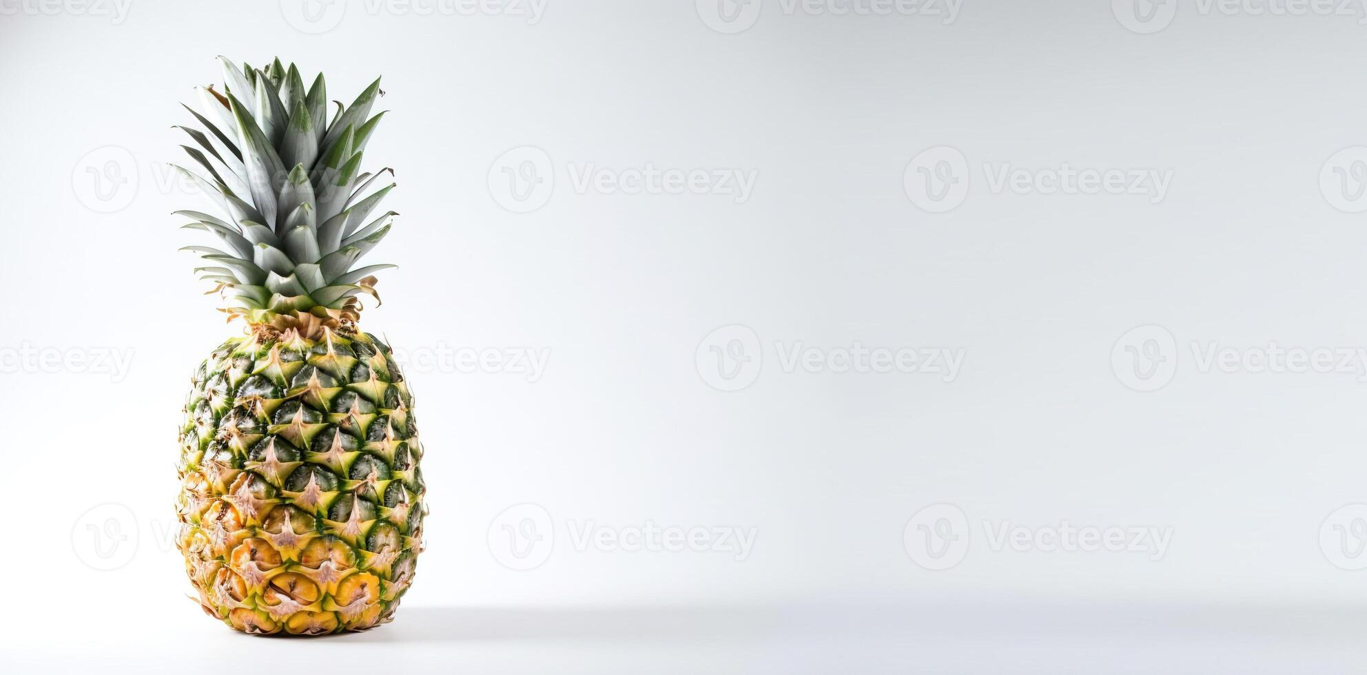 Isolated ripe fresh pineapple with leaf on white background. Vitamin-rich fruit. . photo