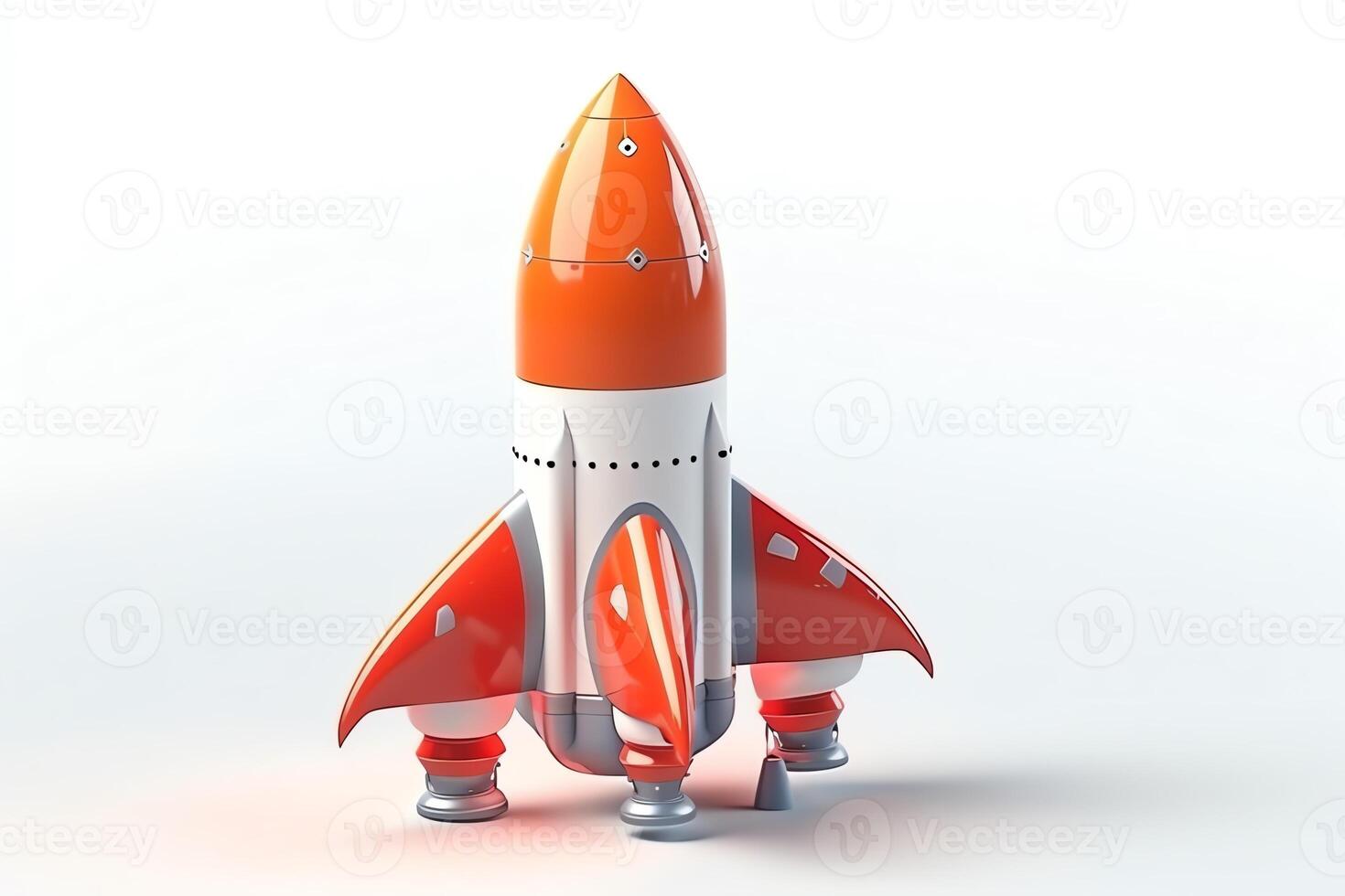 3D rocket in space, isolated on white background for business startup and growth concept. photo