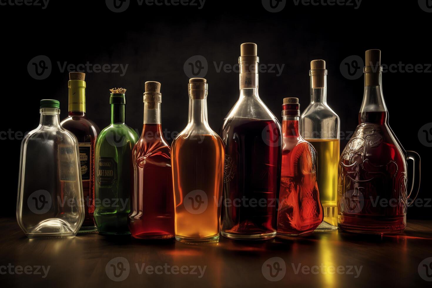 botellas de alcohol. ai generado foto
