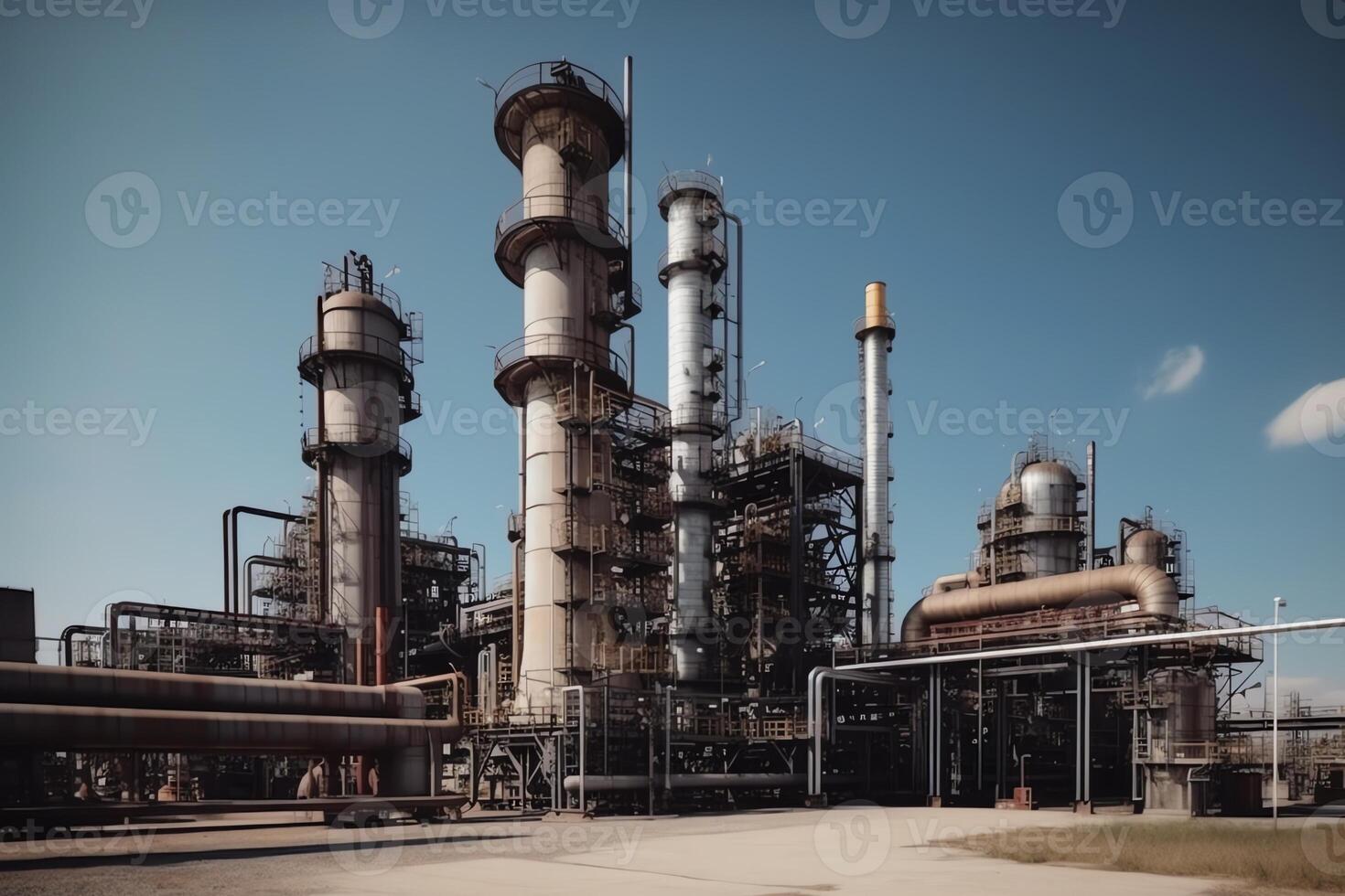 Petrochemical pipeline industry. Gas oil processing and furnace factory line. photo