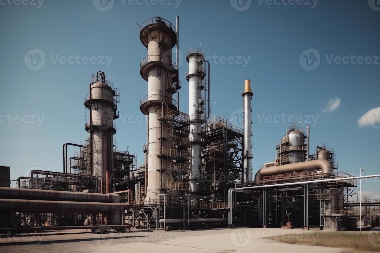 petroquímico tubería industria. gas petróleo Procesando y horno fábrica línea. ai generado foto