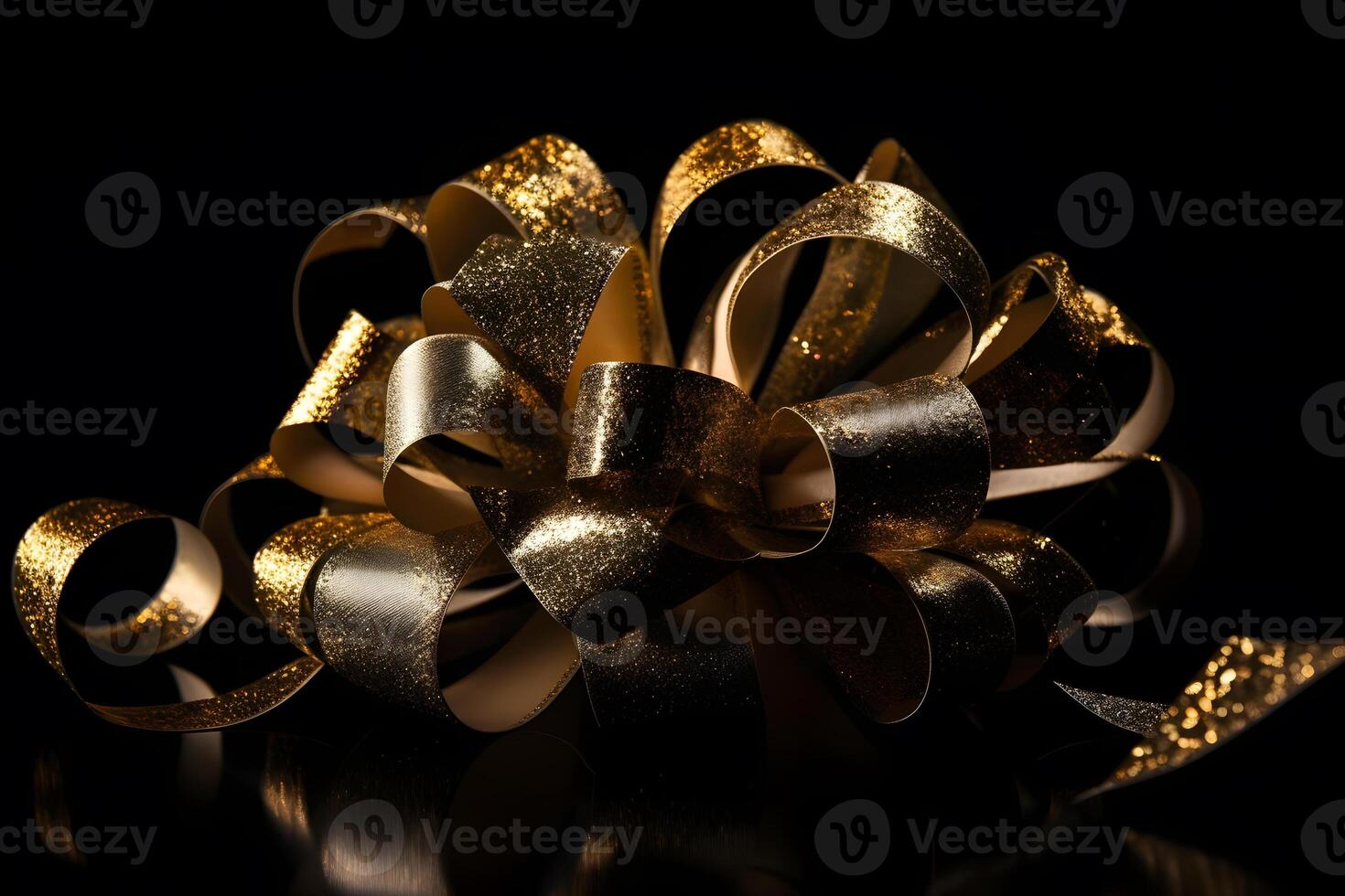 Golden bow isolated on black background. Neural network photo