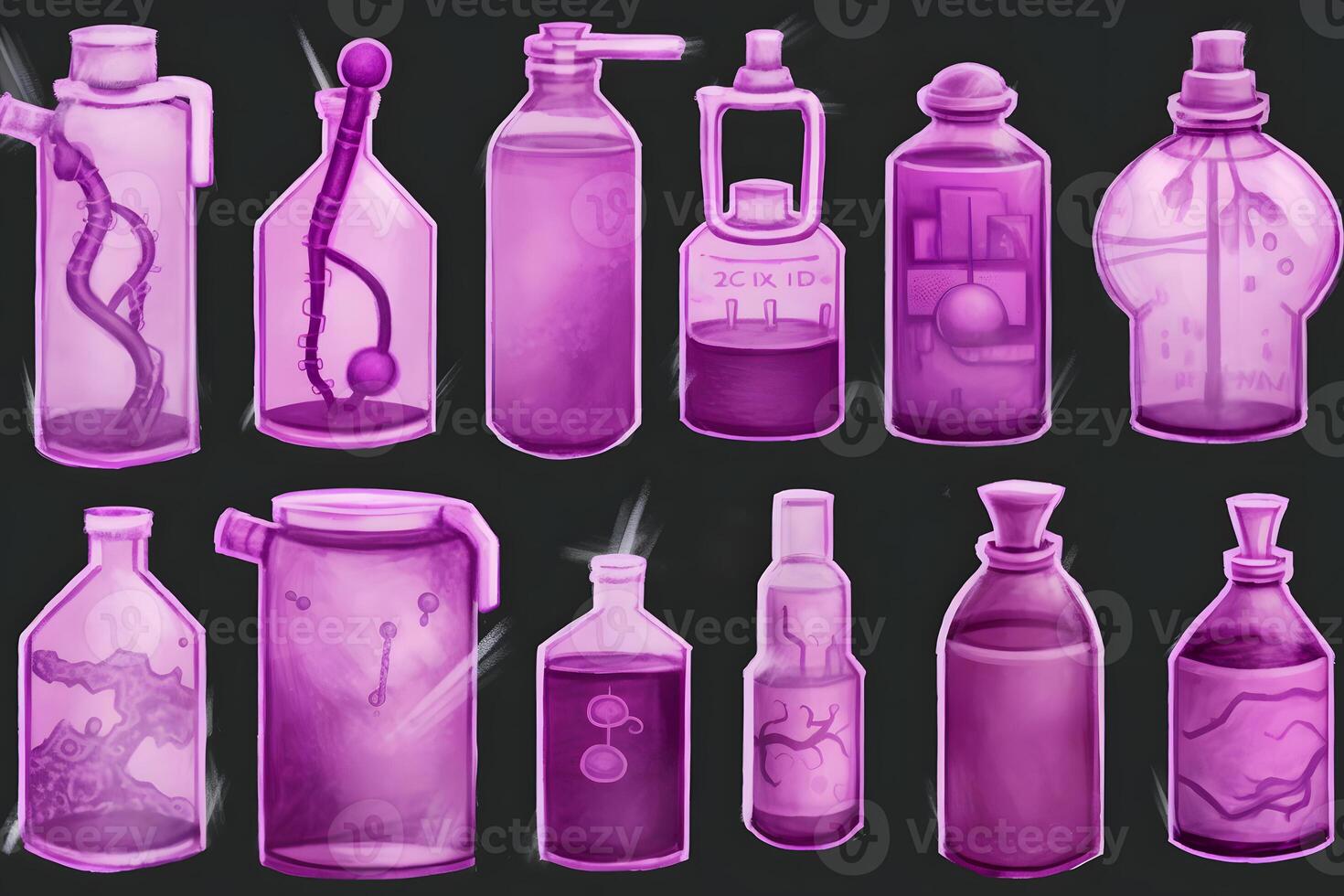 Set of magical potion bottles. Neural network art photo