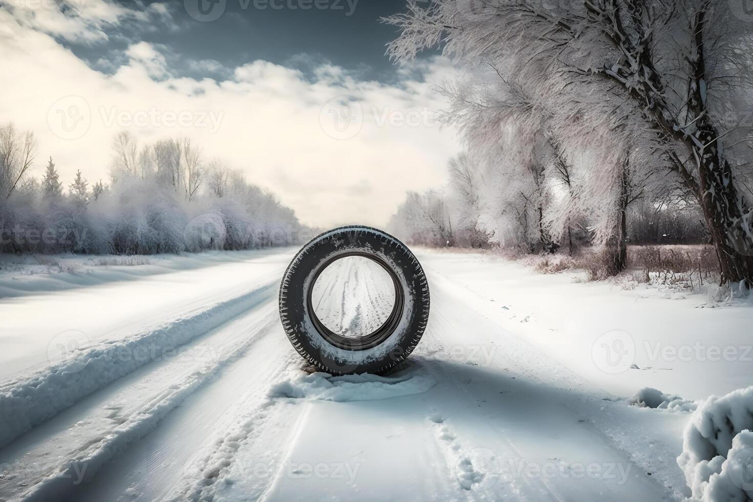 Winter tire on ice. Neural network photo