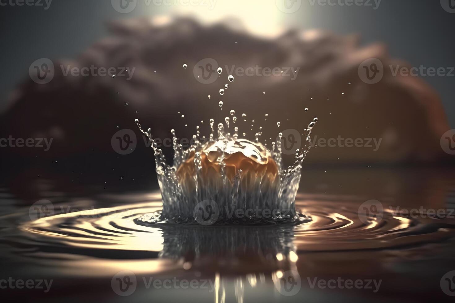 Water splash. Falling drop of rain. Neural network photo