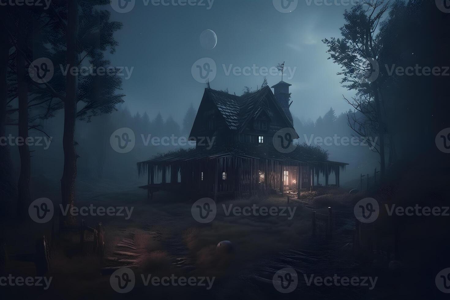 Witch next to a gloomy witch house. Neural network photo