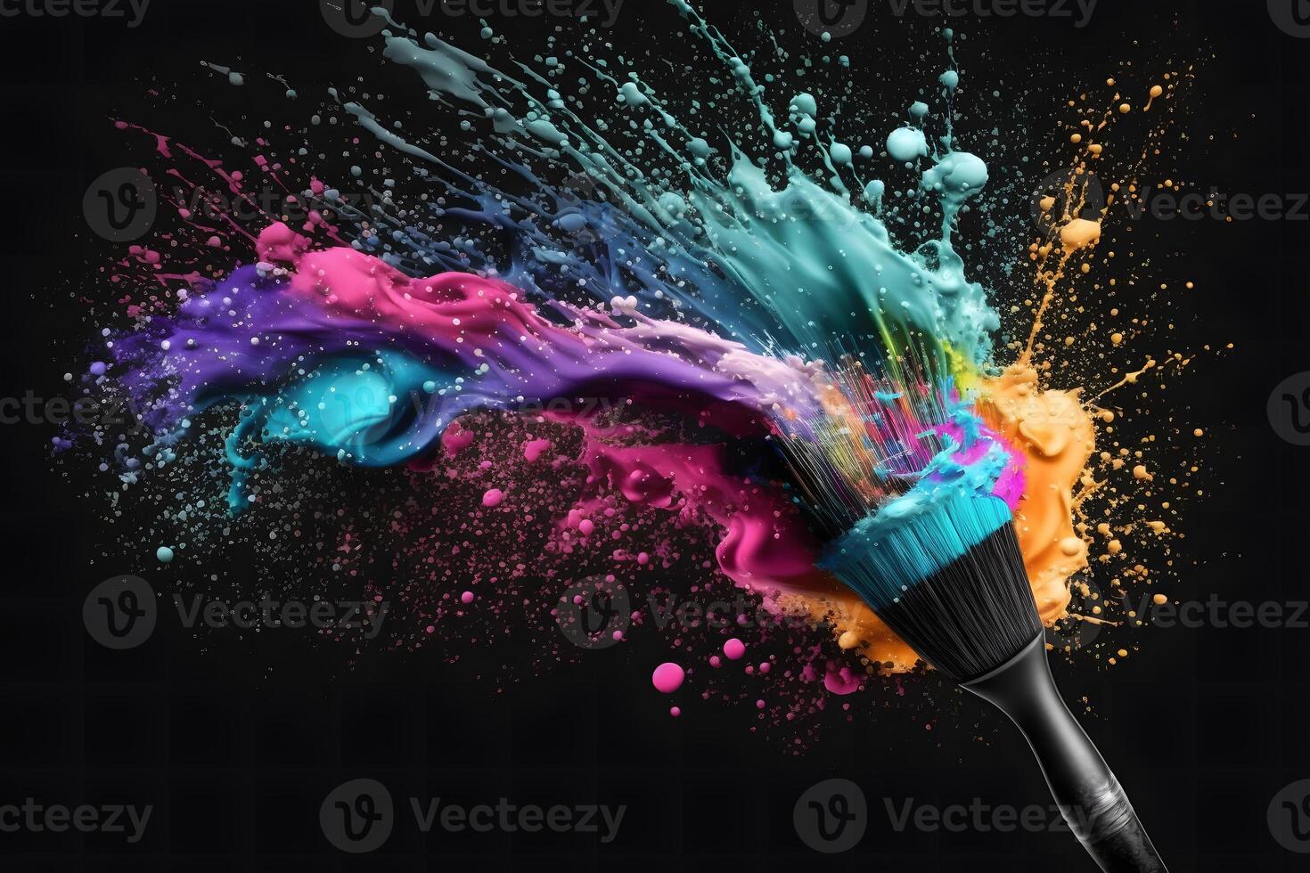 Makeup brush and rainbow paint splash. Neural network photo