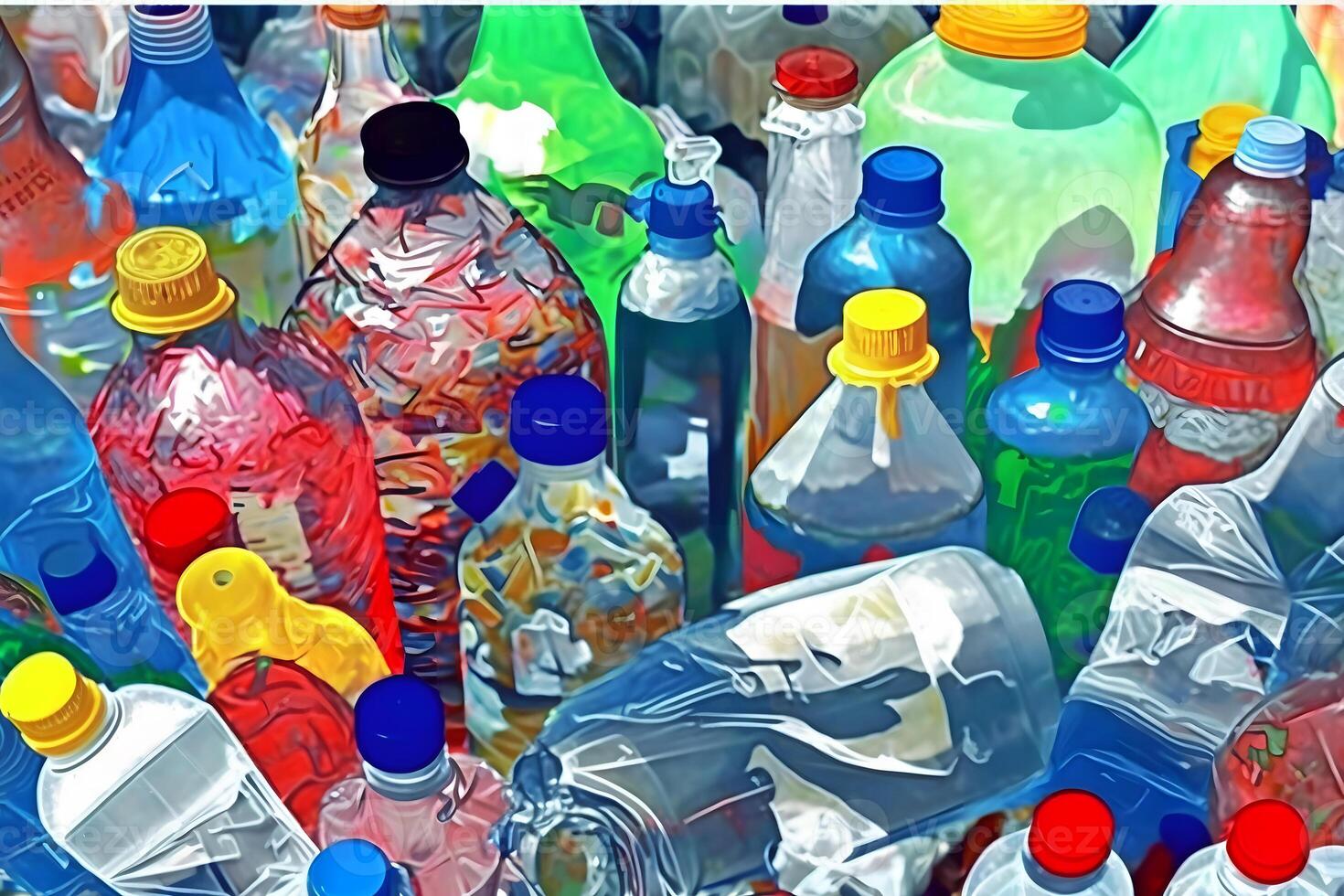 un lote de el plastico residuos botellas neural red ai generado foto