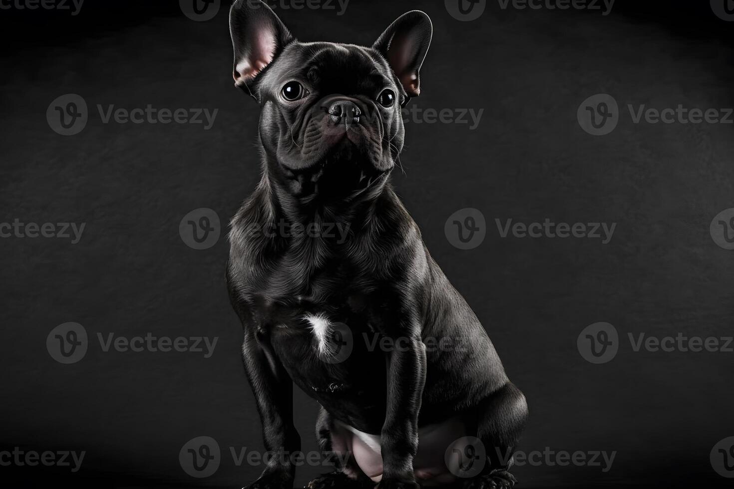 Portrait of dog french bulldog on black background. Neural network photo