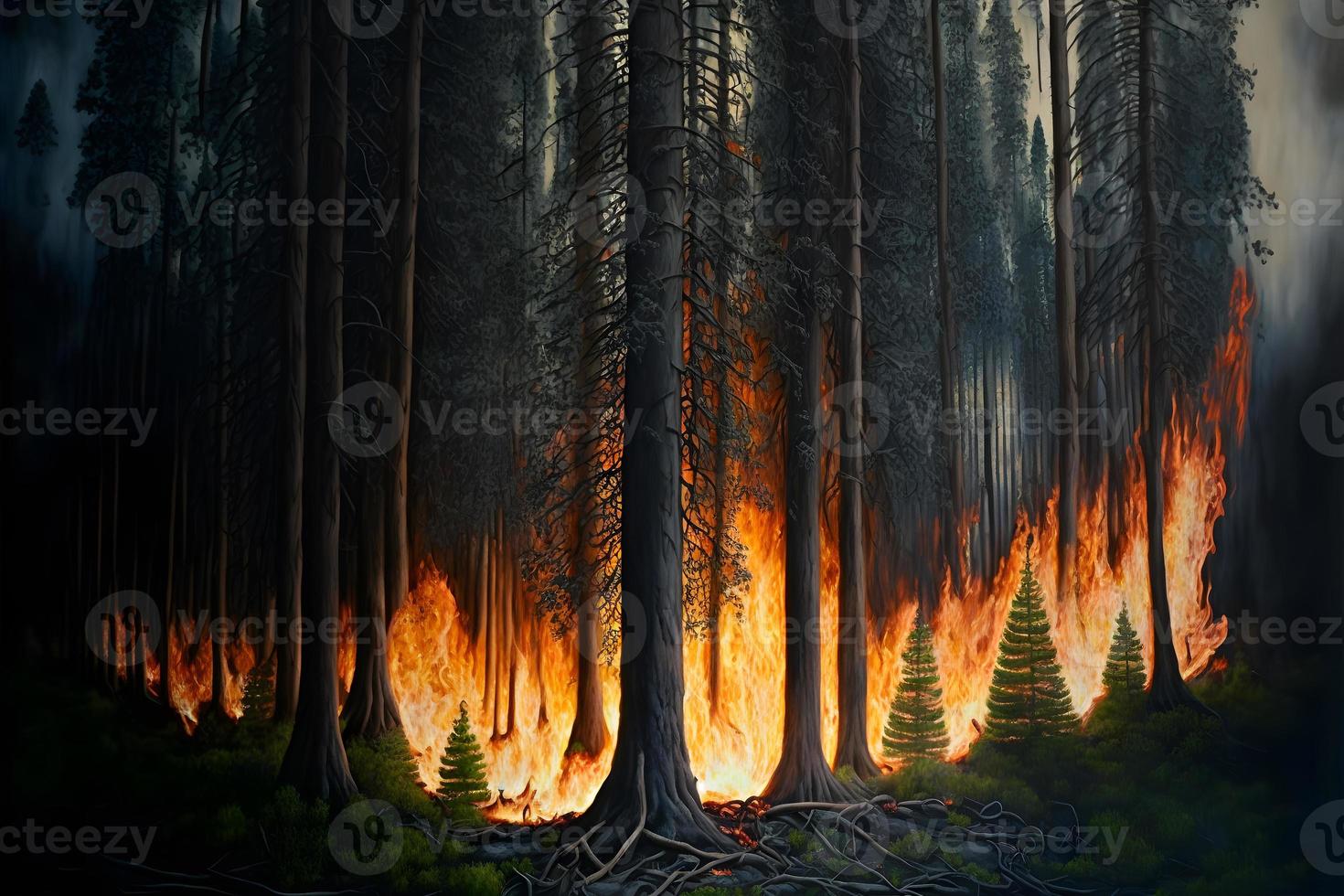 Burning Trees in the Forest. Forest Wildfire Stock Illustration -  Illustration of america, nature: 274108465