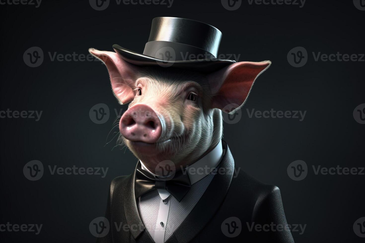 Gentleman, the boss is a fat pig, a piglet in a hat, suit and tie. Banner header. . photo