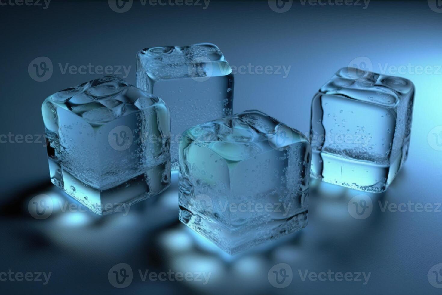 Close-up crystals of transparent ice cube isolated on white background. . photo