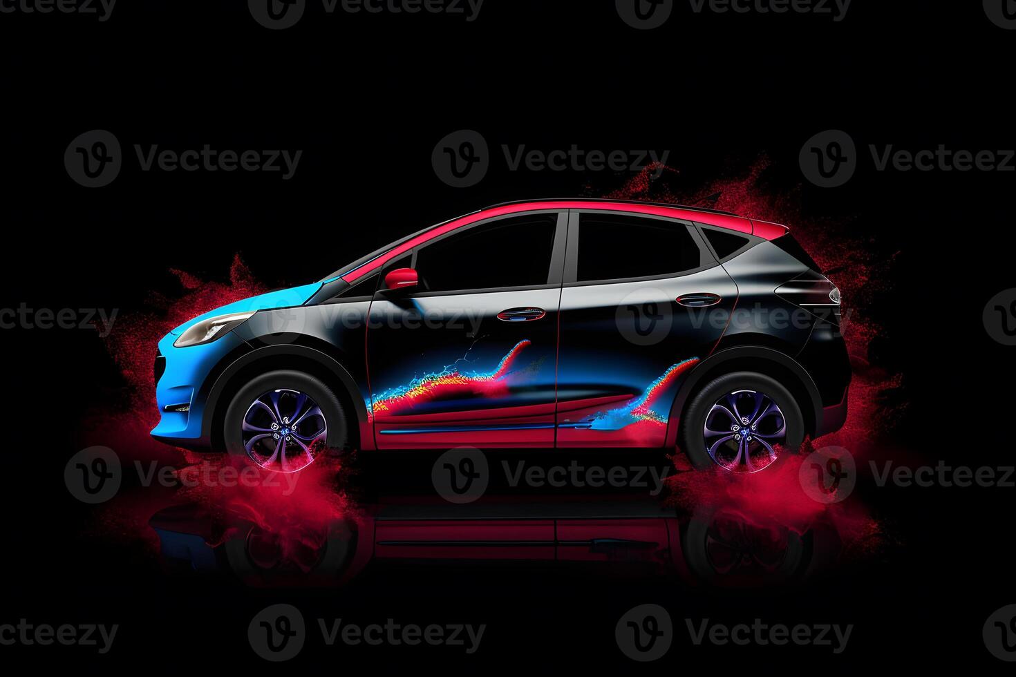 car of the future hologram neon on a black background. Neural network photo