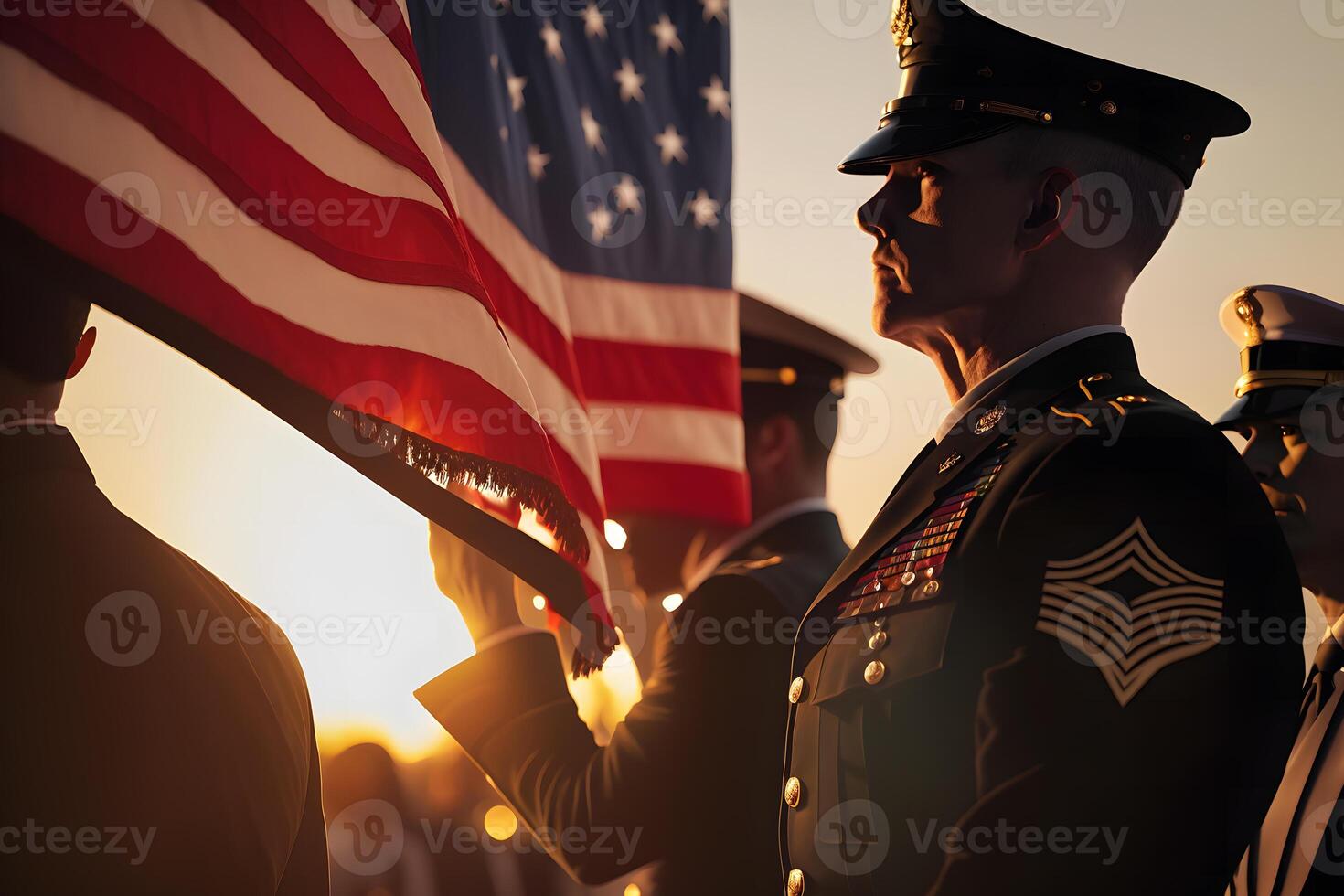 ver de un veterano saludando el bandera de el unido estados neural red ai generado foto