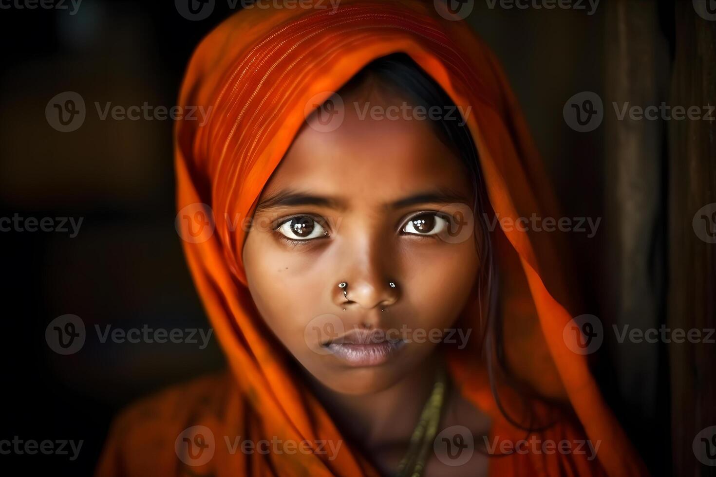 Portrait of a beautiful young tribal woman. Neural network photo