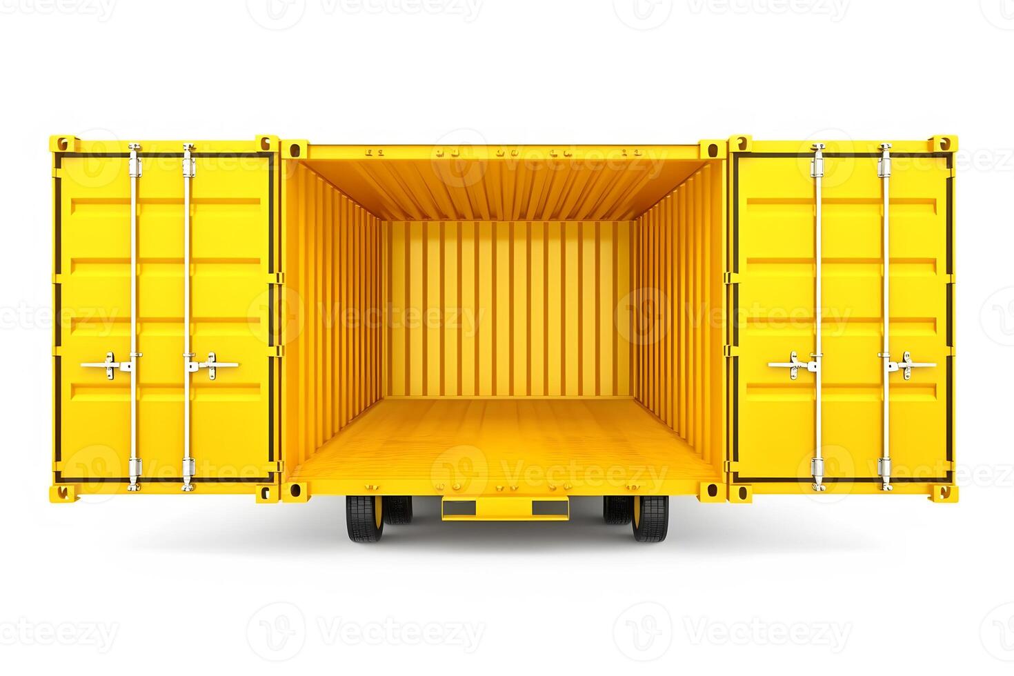 Container, open door, white background. Neural network photo