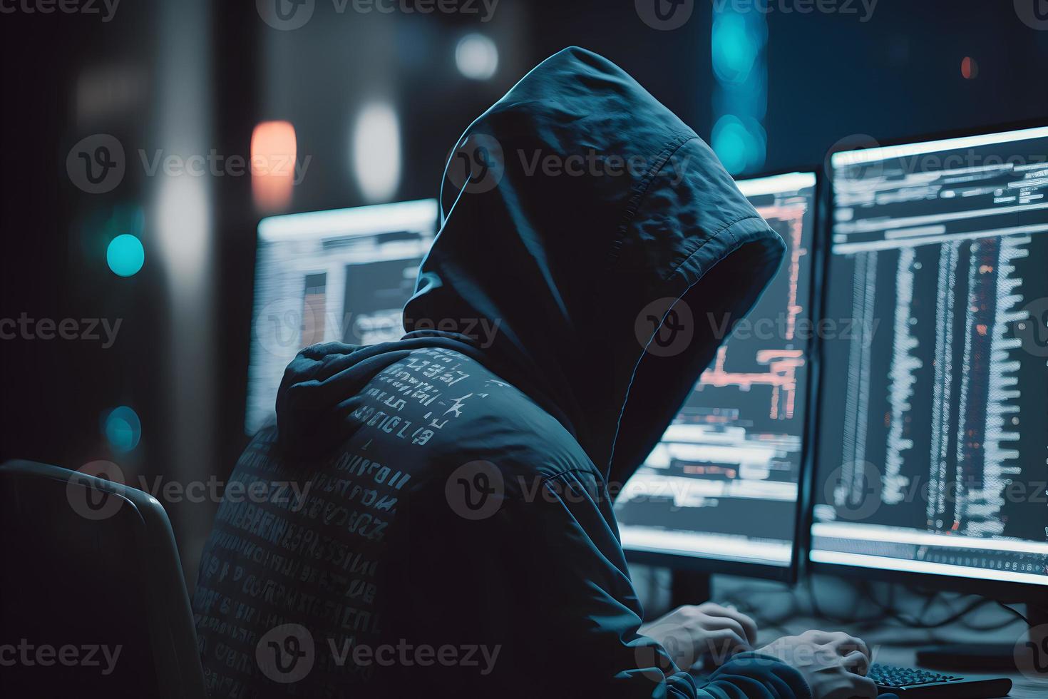 Dangerous Hooded Hacker Breaks into Government Data Servers and Infects Their System with a Virus. Neural network generated art photo
