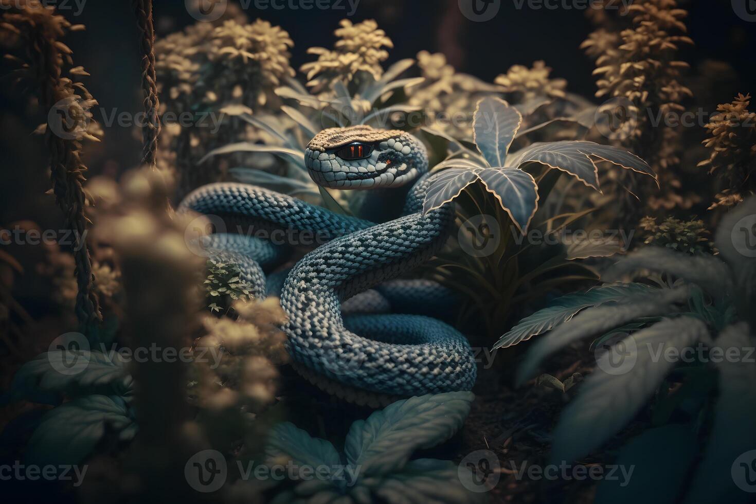 cobra víbora de fumar embotar hierba canabis brote pepita flor marijuana serpiente. neural red ai generado foto