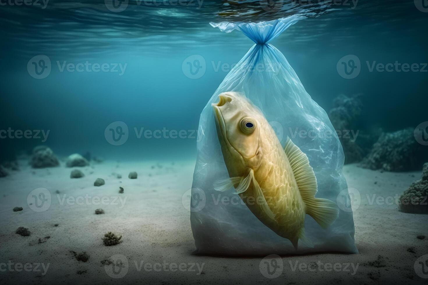 Fish and plastic pollution. Envrionmental problem plastics
