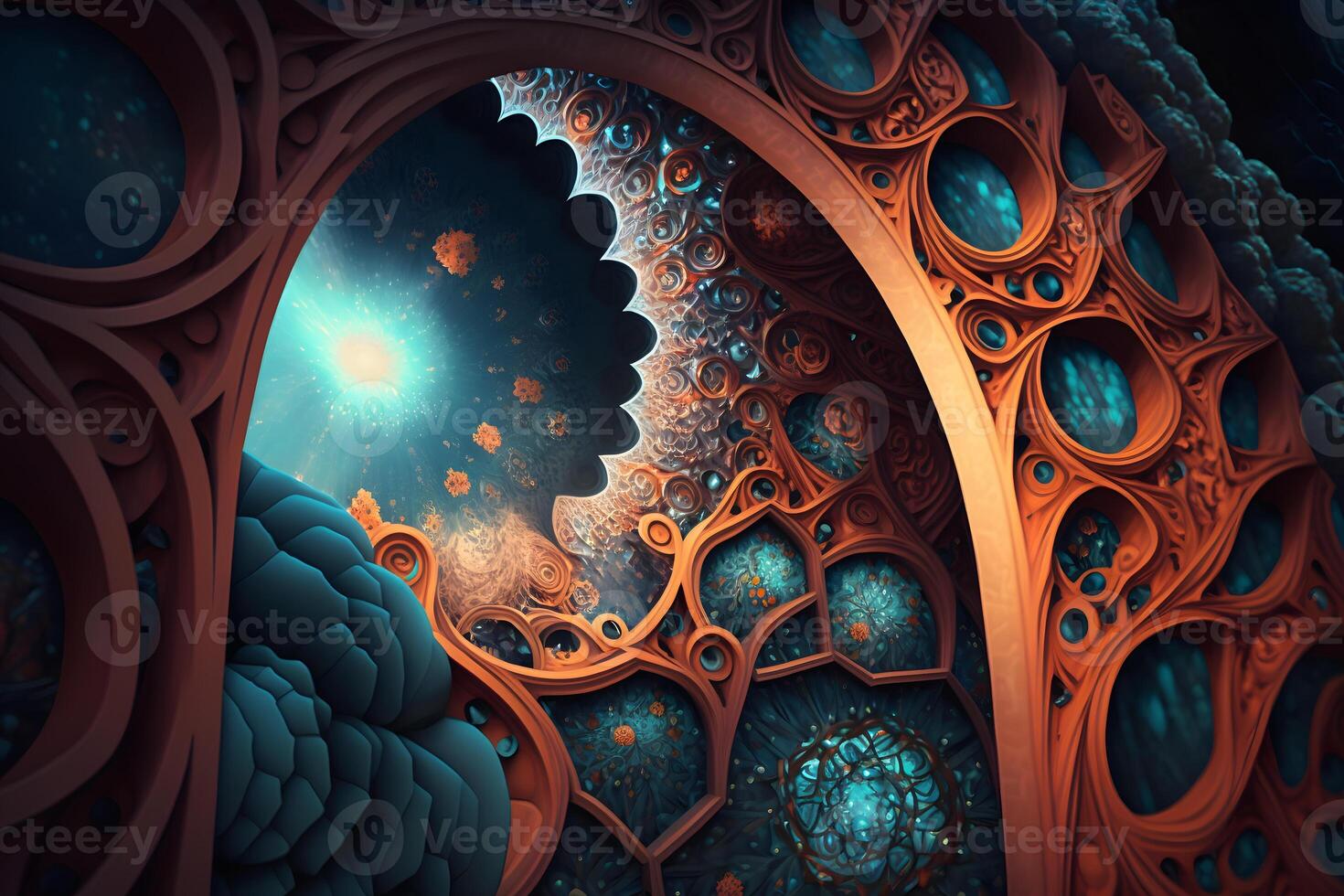 Fractal volumetric abstraction background. Neural network photo